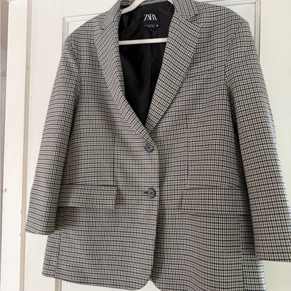 ZARA Black and White Houndstooth Blazer